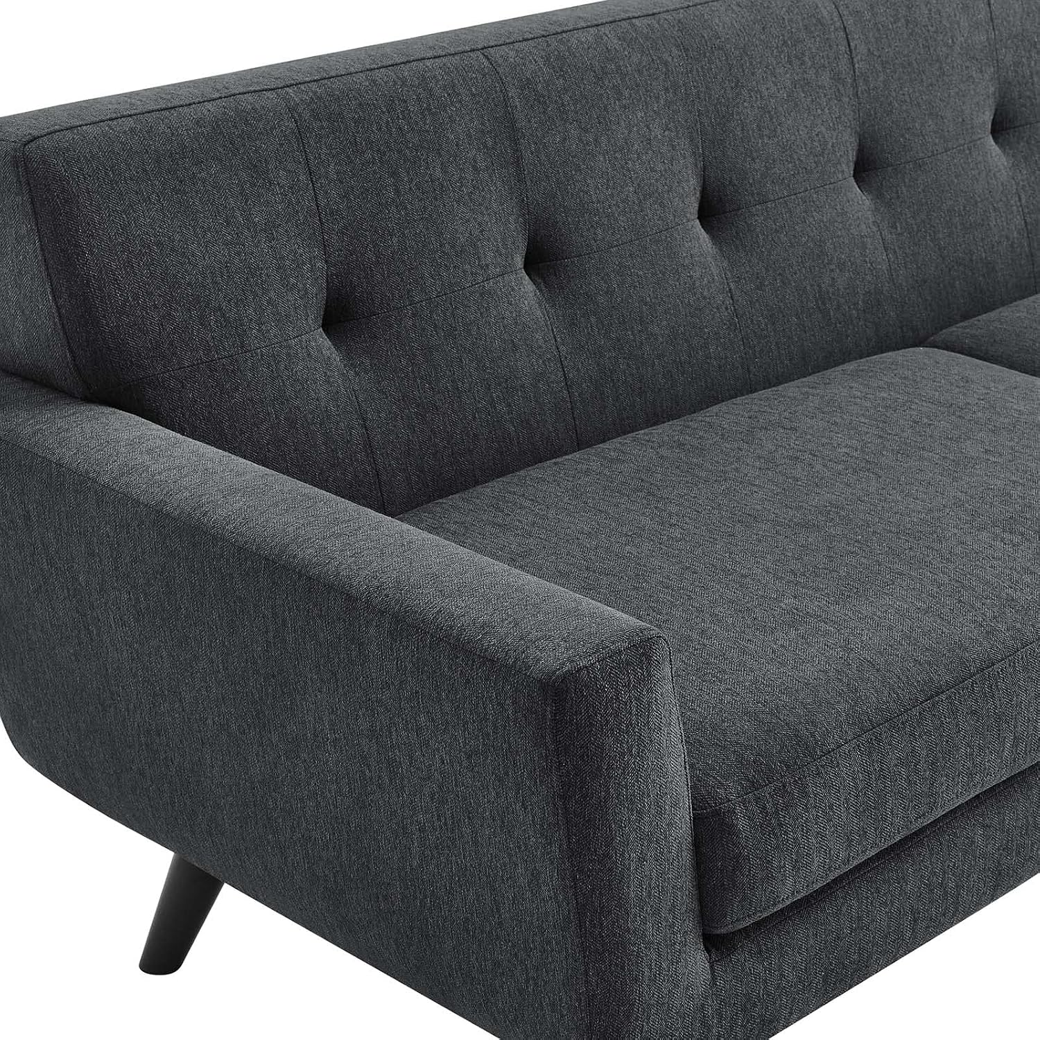 Modway Engage Mid-Century Modern Herringbone Fabric Sofa in Charcoal
