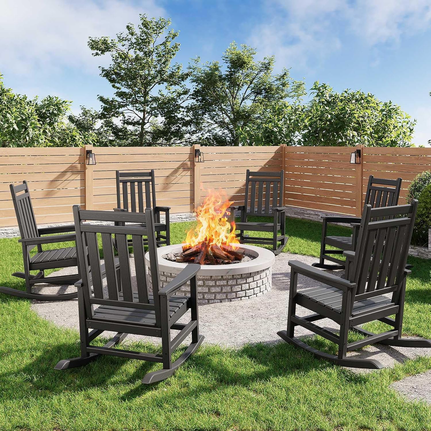 Garvee HDPE Rocking Chair Outdoor Set of 2 - Poly High Back Porch Rocker Chairs for Adults - All Weather Resistant Furniture for Patio Front Porch - Black