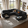 LINSY HOME Sectional Sleeper Sofa with Pull Out Couch Bed - Convertible Plush Corduroy Cloud Couches with Storage Chaise & USB Charging, Comfy Modular Couch for Living Room, Black
