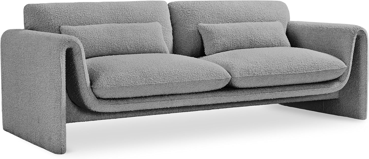 Meridian Furniture 198Grey-S Stylus Collection Modern | Contemporary Boucle Fabric Upholstered Sofa with Rich Grey Boucle Fabric, Curved Arms, 86' W x 38' D x 31' H, Grey