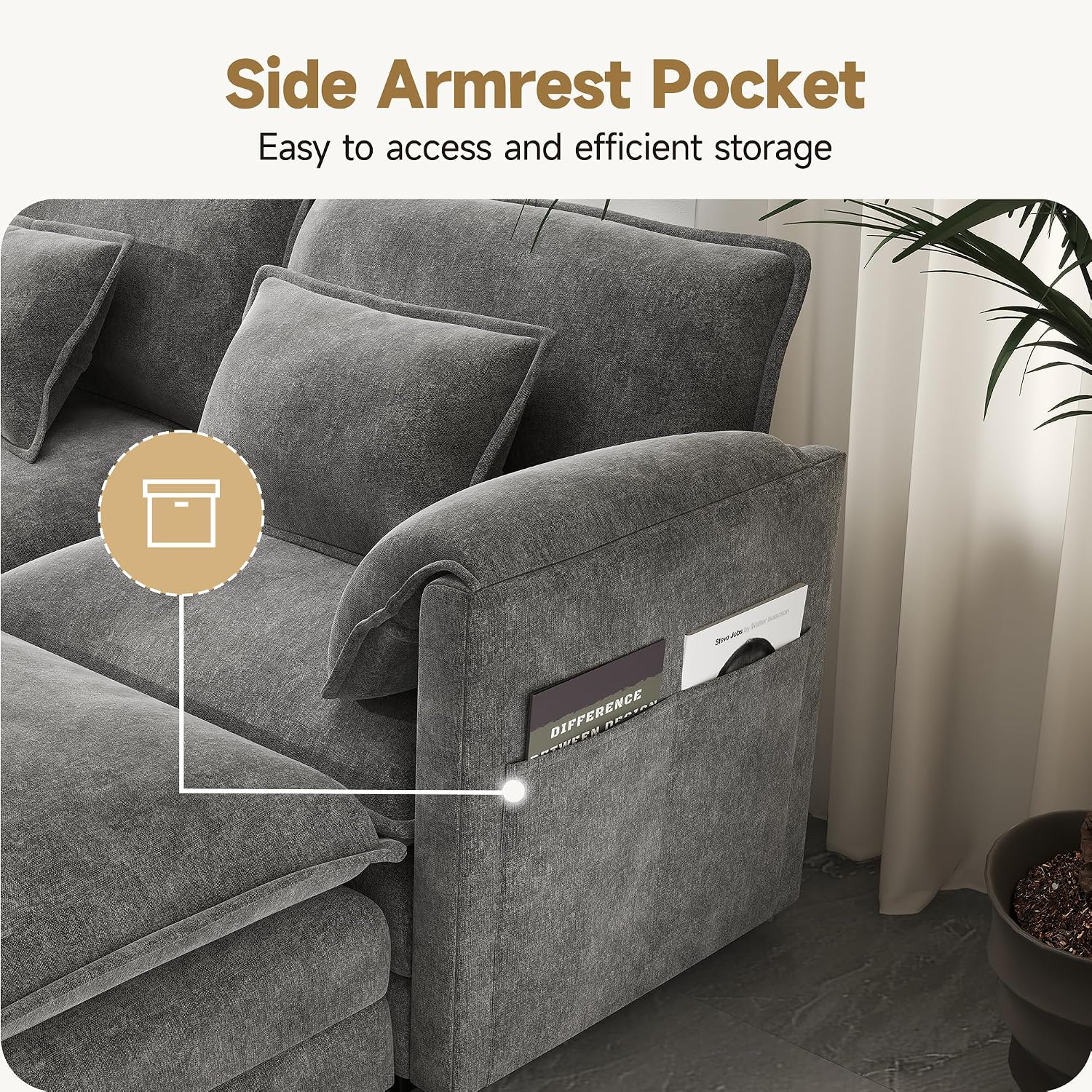 Real Relax 145'' Modular Sectional Sofa, U Shaped Chenille Convertible Couch with Movable Ottoman, 8 Pillows and 2 Armrest Pillows for Living Room, Office and Leisure Places, Dark Gray