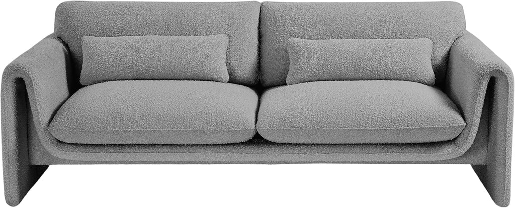 Meridian Furniture 198Grey-S Stylus Collection Modern | Contemporary Boucle Fabric Upholstered Sofa with Rich Grey Boucle Fabric, Curved Arms, 86' W x 38' D x 31' H, Grey