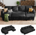 LINSY HOME Sectional Sleeper Sofa Pull Out Couches for Living Room (Black, Sleeper Sofa 3) | Pull Out Sofa Bed, Storage, USB Charging, Cup Holders, Plush Corduroy | Pull Out Sofa Bed, Storage, USB Charging, Cup Holders, Plush Corduroy