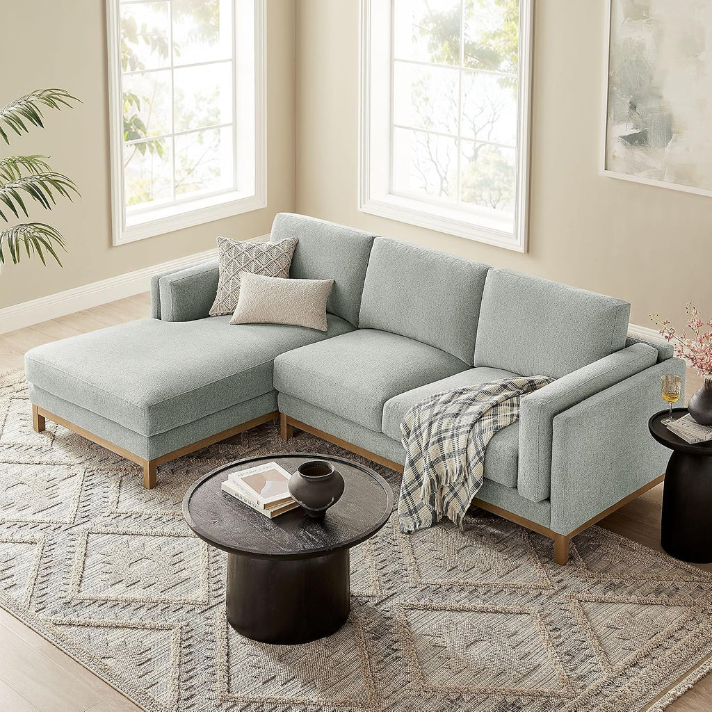 Modway Roscoe Left-Facing Sectional Sofa with Chaise in Mist - 2-Piece Mélange Chenille Fabric Deep Seat Couch, L Shaped Modular for Living Room or Lounge