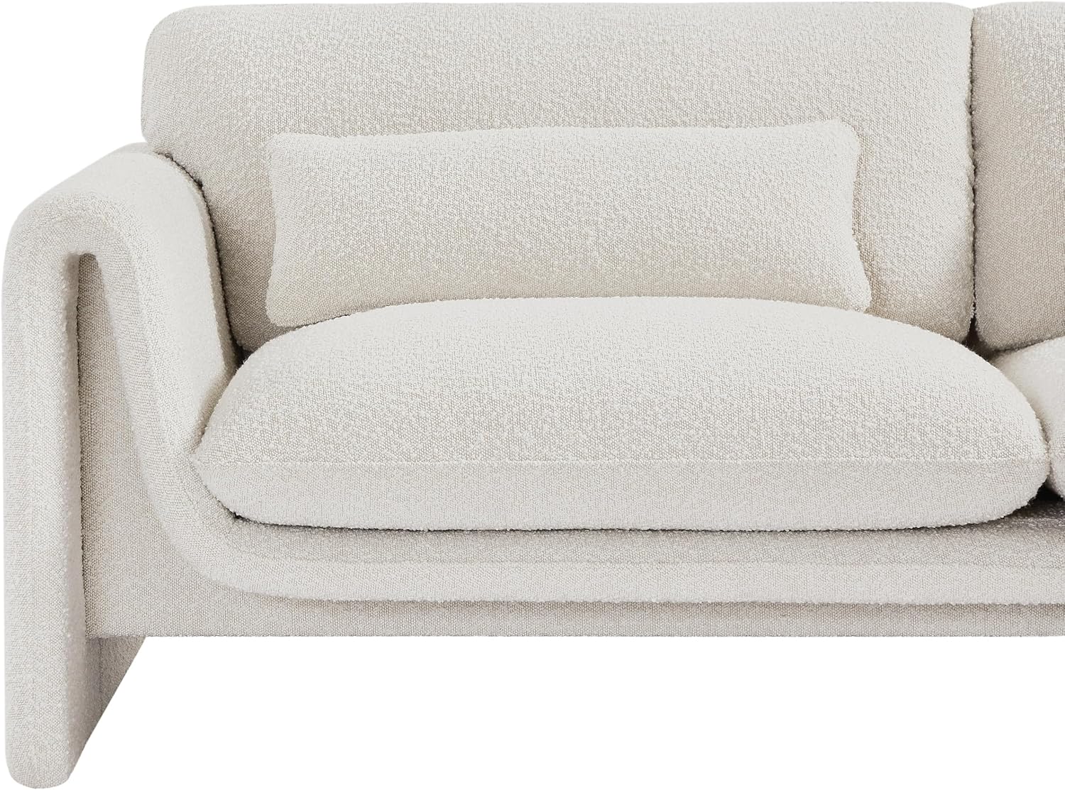 Meridian Furniture 198Cream-S Stylus Collection Modern | Contemporary Boucle Fabric Upholstered Sofa with Rich Cream Boucle Fabric, Curved Arms, 86' W x 38' D x 31' H, Cream