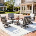 NATURAL EXPRESSIONS 5 Piece Patio Furniture Set, Outdoor Conversation with 4 Pcs Swivel Rocking Chairs and 28' Double-Layer Coffee Table 6' Thick Cushions for Balcony, Backyard, Deck (Light Gray)