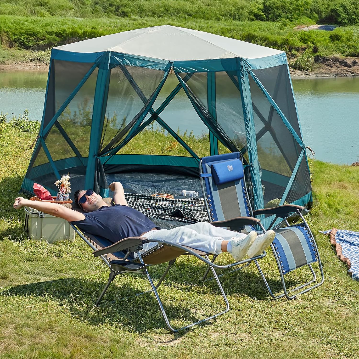 Timber Ridge Oversized Zero Gravity Chair, Padded Reclining Lounge Chair with Adjustable Headrest & Cup Holder, Heavy Duty Support 350 lbs, Foldable for Camping, Lawn, Outdoor & Indoor