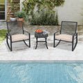 Domi Outdoor 3-Piece Wicker Rocking Chair Set, Patio Conversation Set with Removable Textilene Cushions & Metal Coffee Table, All-Weather Outside Chair Set of 3 for Balcony, Backyard, Pool, Beige