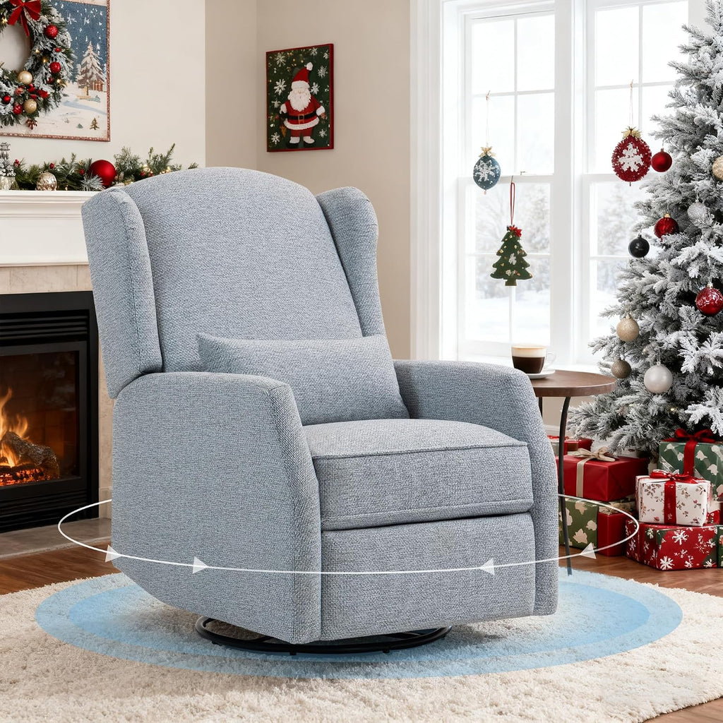 Swivel Rocker Recliner Chair with Adjustable Footrest, Swivel Rocking Recliner with Deep Seat Lumbar Pillow, Nursery Glider Recliner, 360° Recliner Chair for Living Room&Bedroom&Office (Gray)