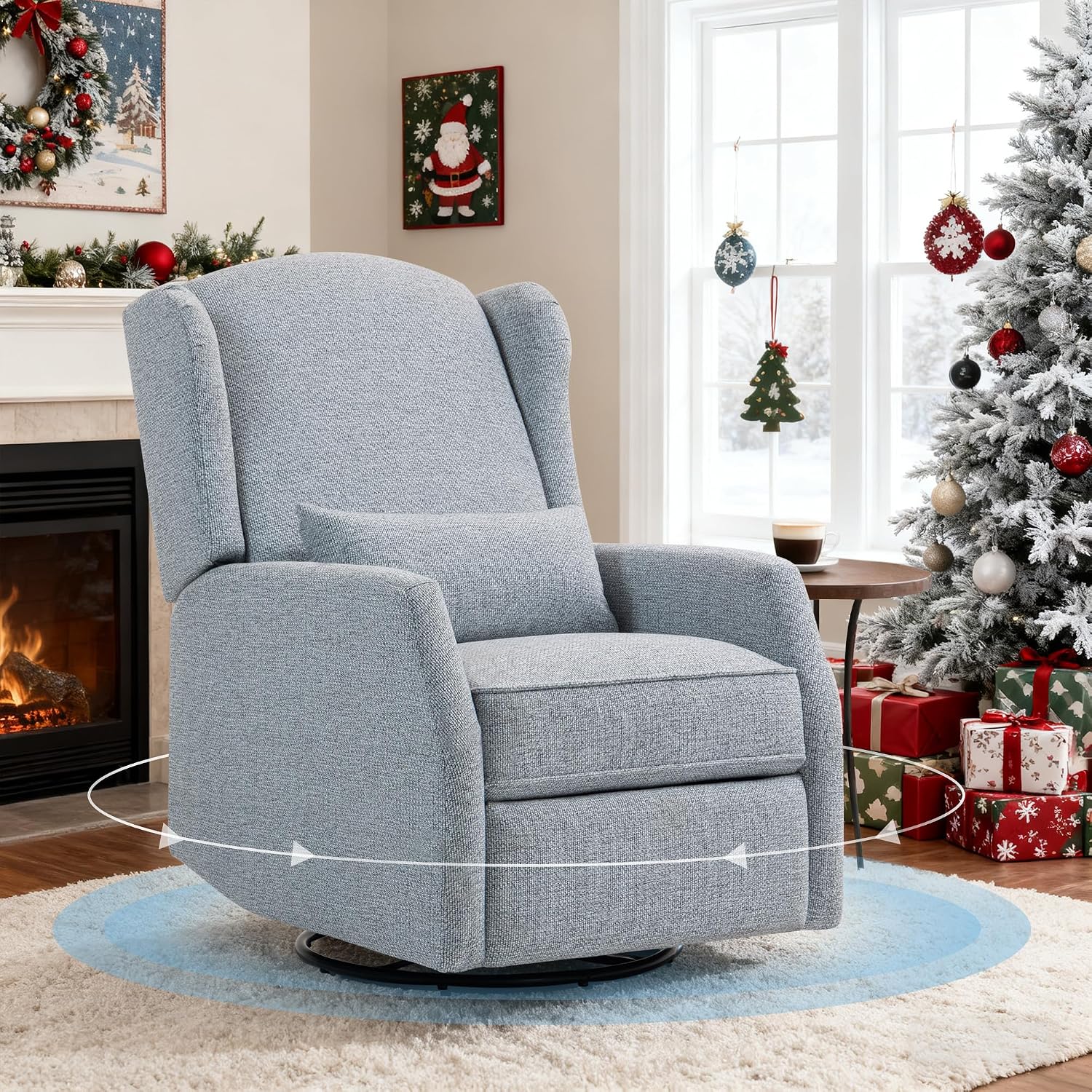 Swivel Rocker Recliner Chair with Adjustable Footrest, Swivel Rocking Recliner with Deep Seat Lumbar Pillow, Nursery Glider Recliner, 360° Recliner Chair for Living Room&Bedroom&Office (Gray)