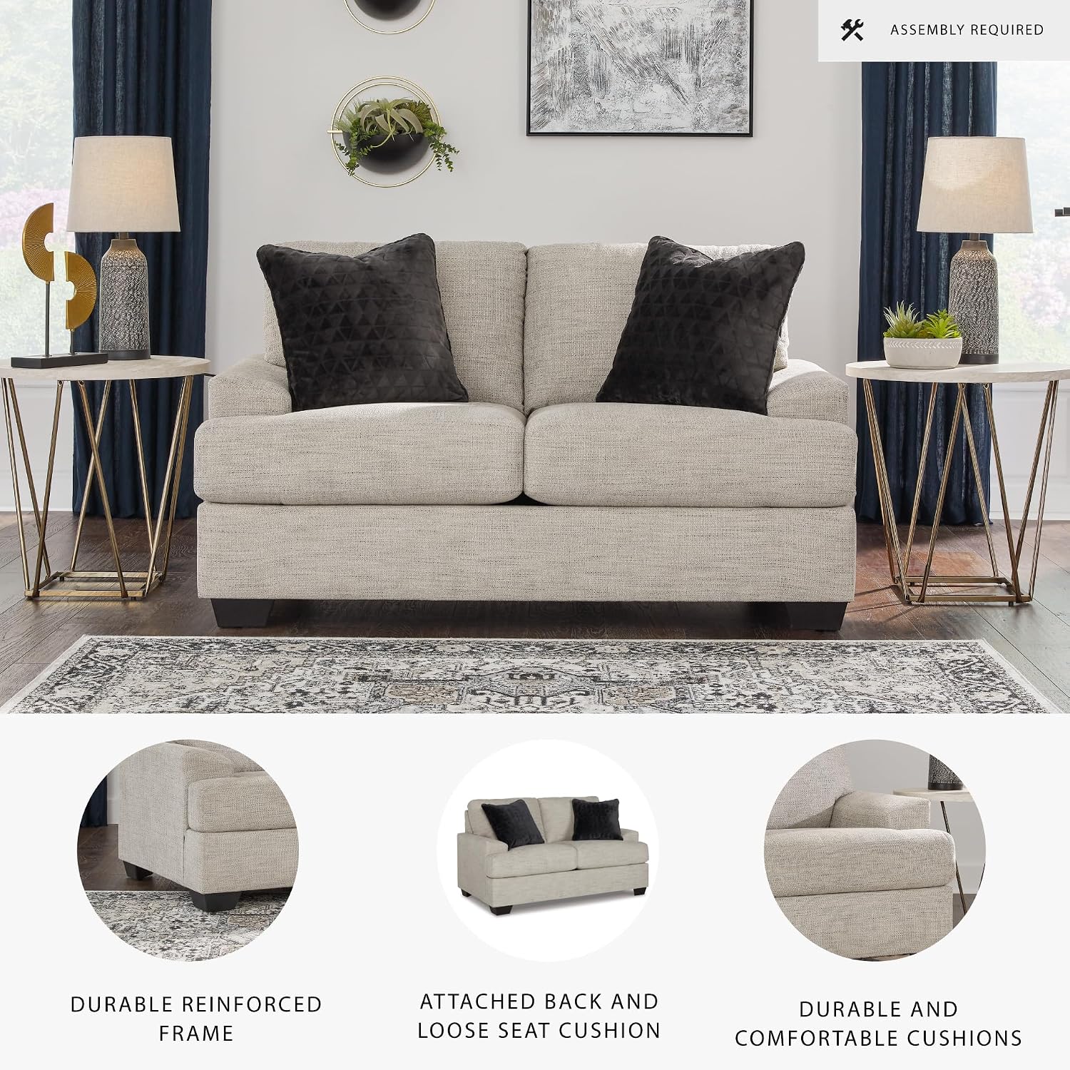 Signature Design by Ashley Vayda Contemporary Loveseat for Living Room, Beige
