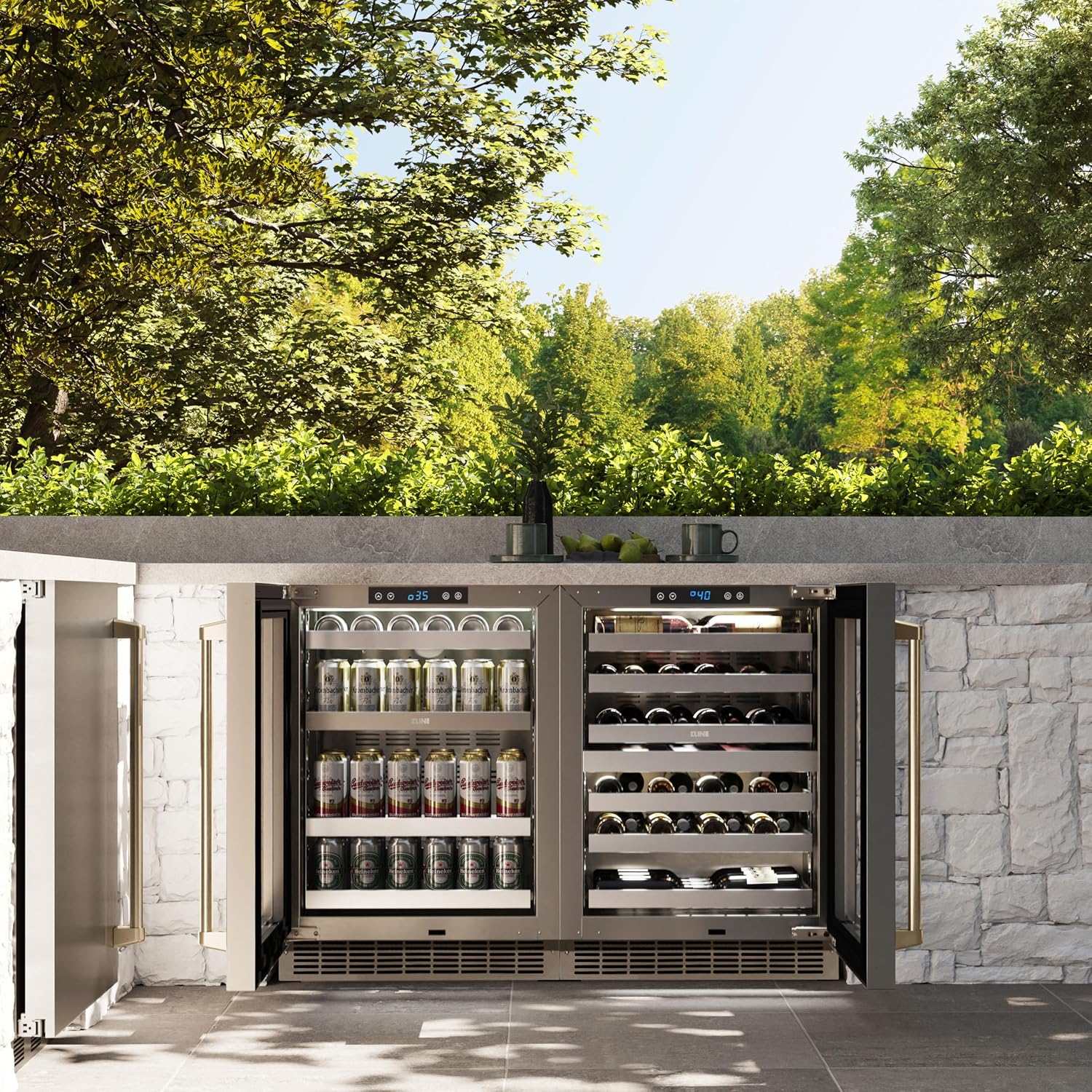 ZLINE Autograph Edition 24 in. Touchstone 151 Can Beverage Fridge With Stainless Steel Glass Door And Champagne Bronze Handle (RBSOZ-GS-24-CB)