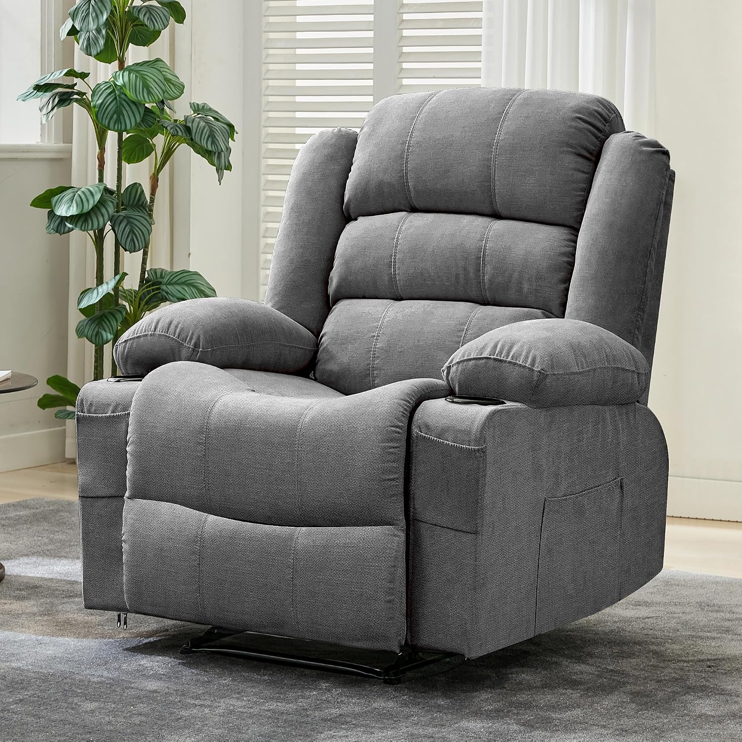 GarveeHome Large Recliner Chair for Adults Manual Pull Tab Reclining Chair with Cup Holders 3-Position Recliner Sofa for Living Room Overstuffed Single Sofa Chair Supports 350 Lbs