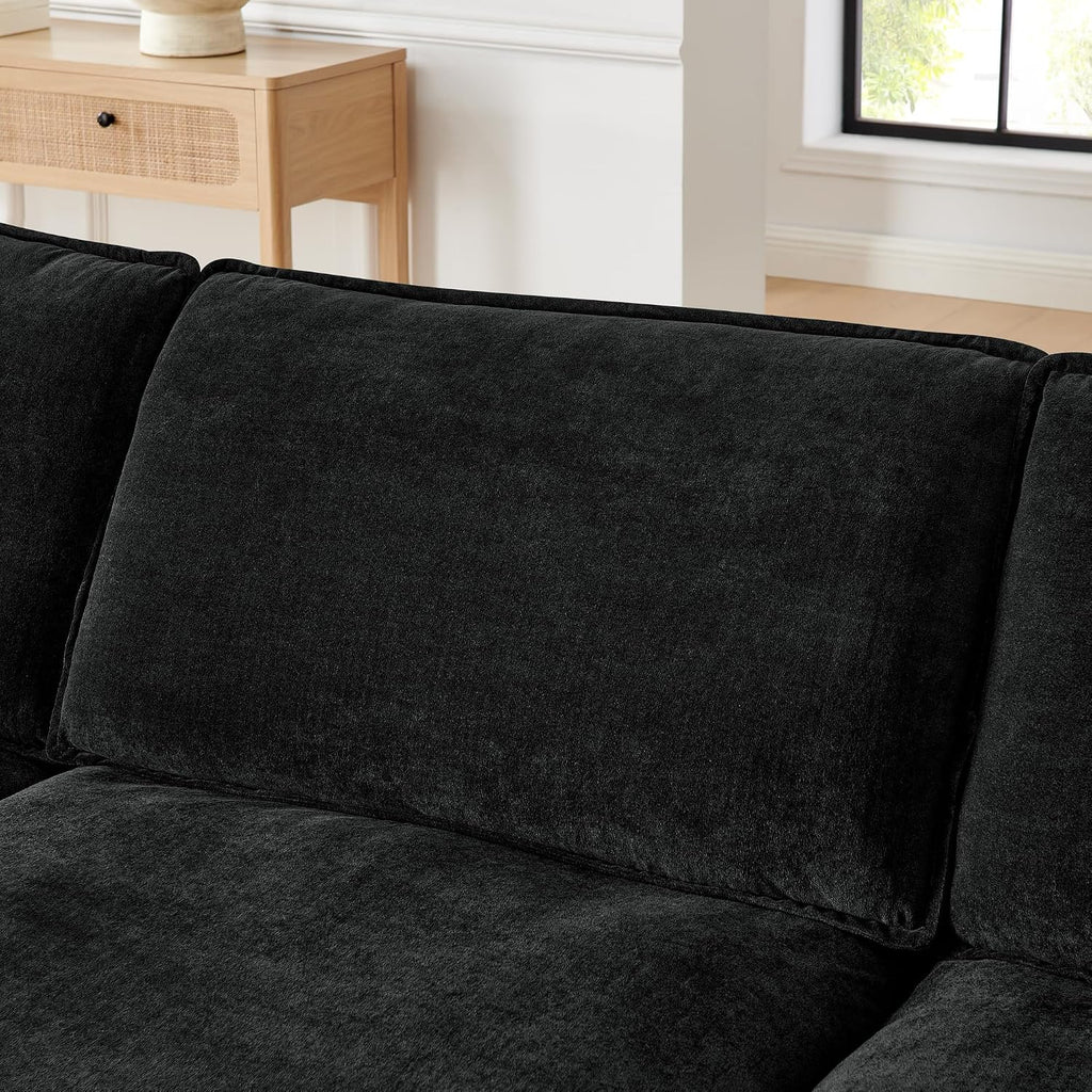Ball & Cast L-Shaped Modular Sectional Sofa Convertible Oversized 4 Seater Cloud Couch with Ottoman, Corner Sofas Comfy Couches for Living Room Spacious Space Office Lounge, Black