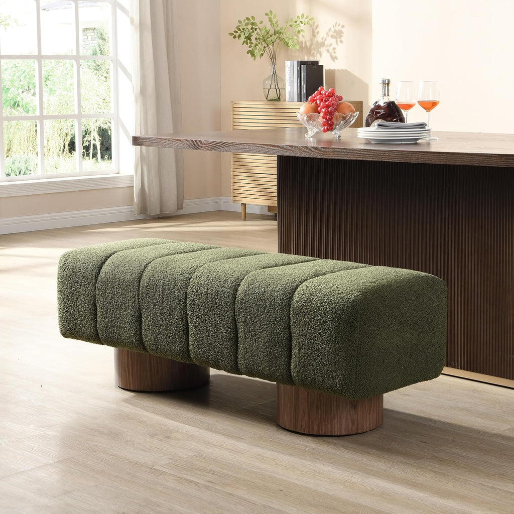 Christopher Knight Home Manila 50' Boucle Fabric Dining Bench, Rectangular Upholstery Ottoman Bench, Bedroom End of Bed Footstool, Living Room Extra Seat Footrest, No Assembly Needed, Jungle Green