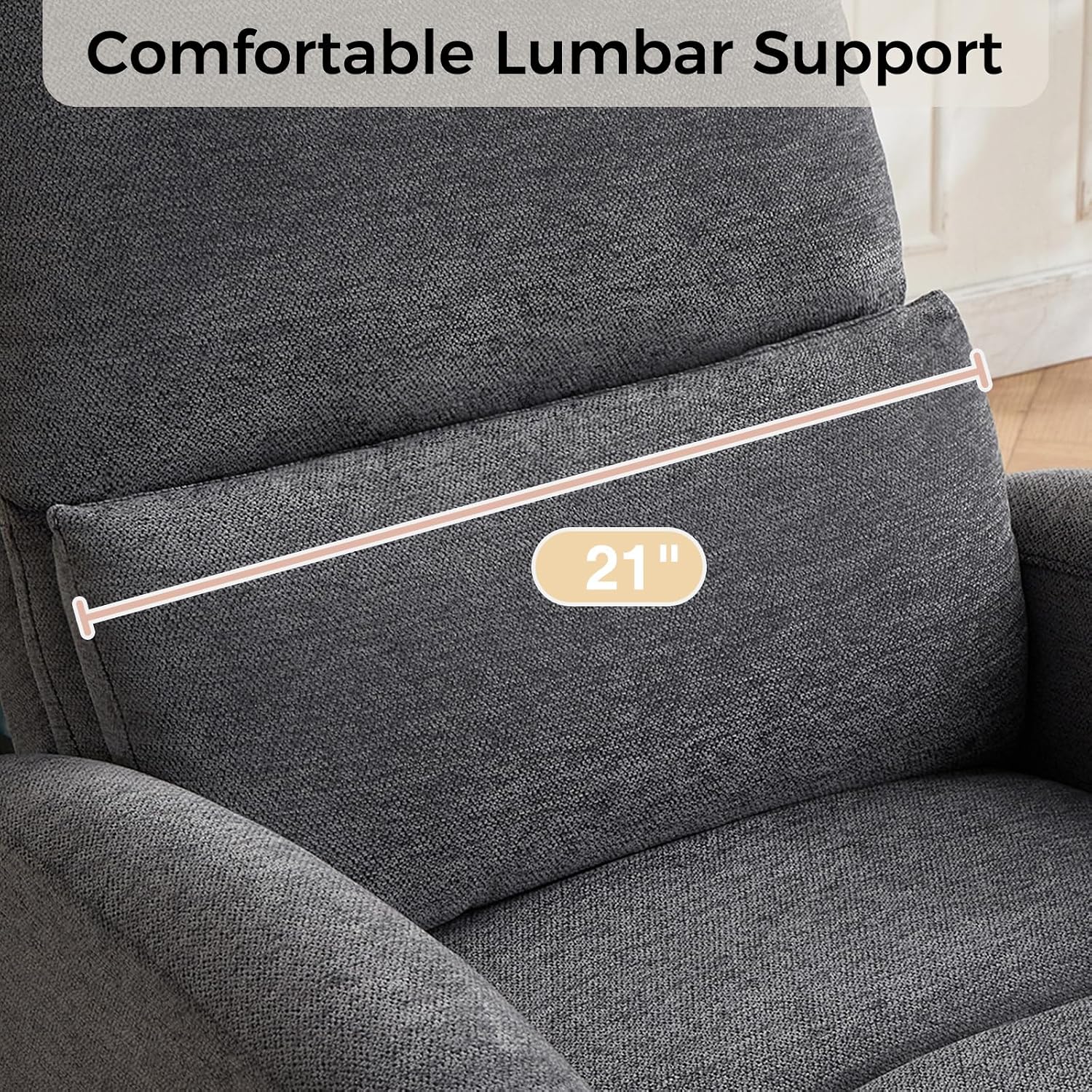 Swivel Rocker Recliner, Manual Swivel Glider Recliner Chair with Adjustable Headrest and Lumbar Support, Upholstered Rocking Recling Chairs for Adults Nursery, Living Room, Bedroom, Dark Grey
