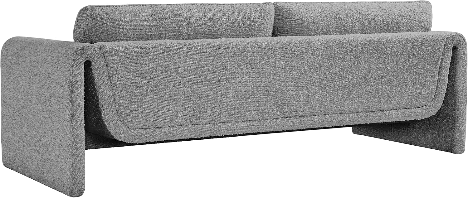 Meridian Furniture 198Grey-S Stylus Collection Modern | Contemporary Boucle Fabric Upholstered Sofa with Rich Grey Boucle Fabric, Curved Arms, 86' W x 38' D x 31' H, Grey