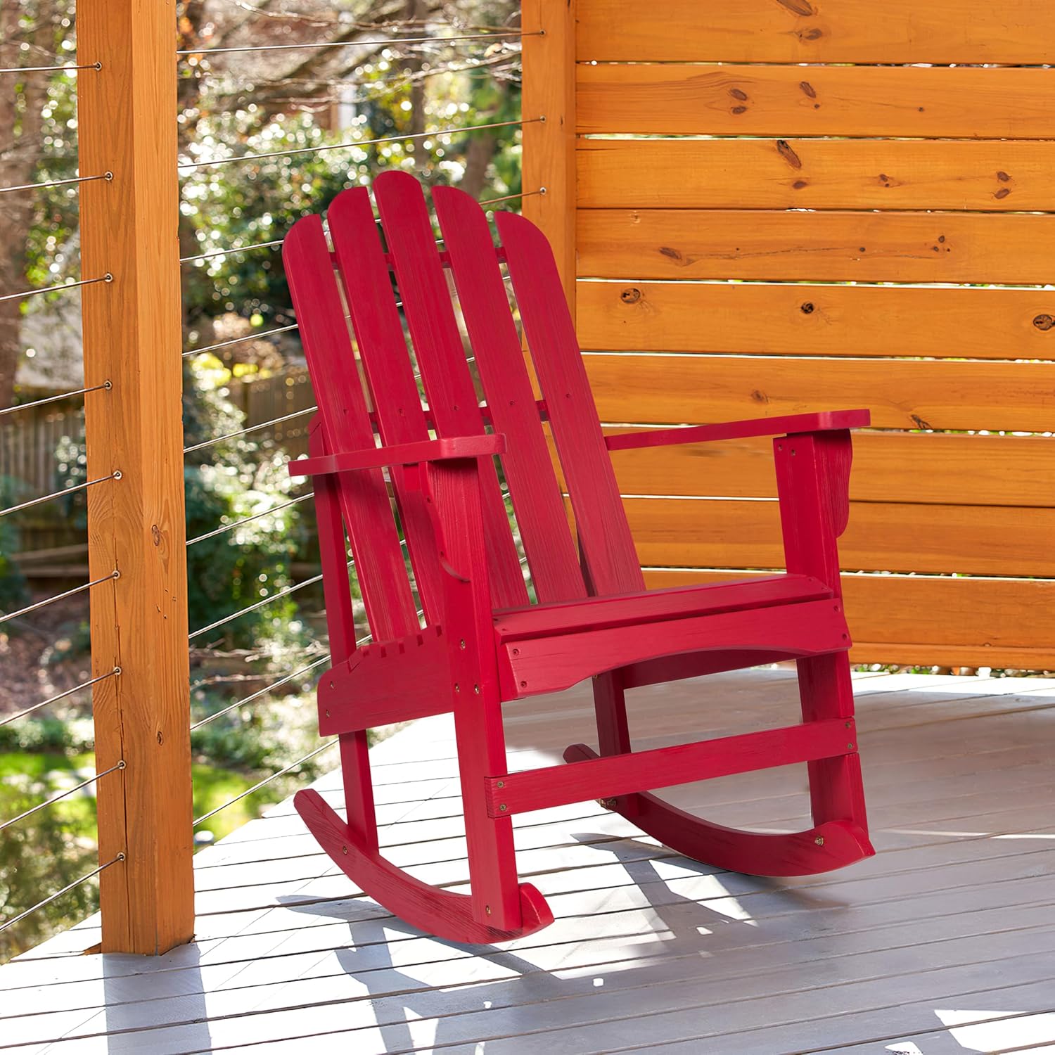 Shine Company 4699CR-142 Marina II Wooden Outdoor Rocking Adirondack Chair, Classic Red