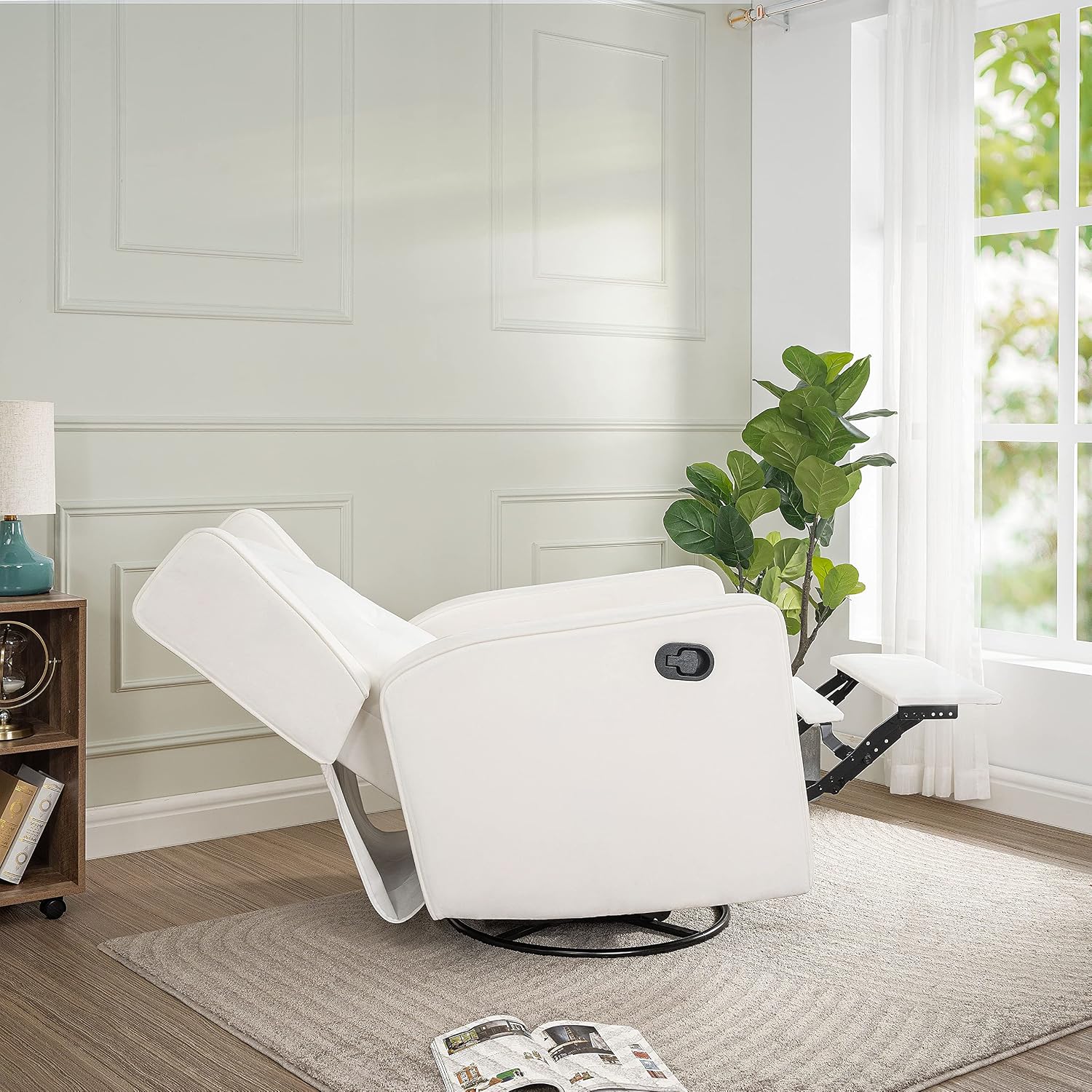 Naomi Home Swivel Rocker Recliner Chair for Adults and Elders, Comfortable Living Room Recliner with 360° Swivel, Manual Reclining with Adjustable Footrest, Ergonomic Back Support