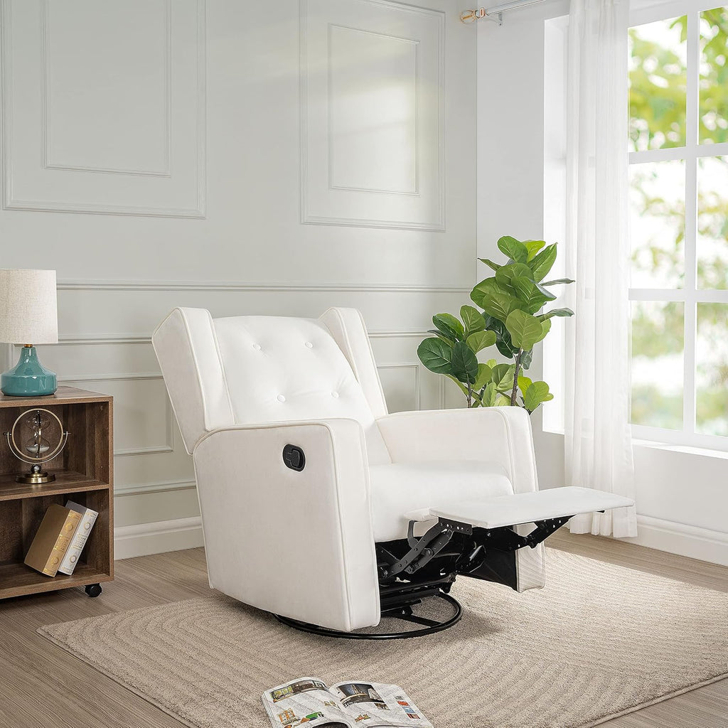 Naomi Home Swivel Rocker Recliner Chair for Adults and Elders, Comfortable Living Room Recliner with 360° Swivel, Manual Reclining with Adjustable Footrest, Ergonomic Back Support