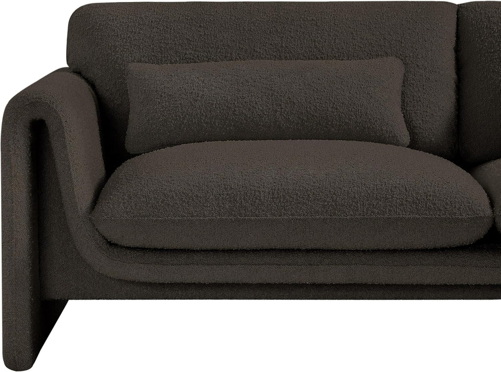 Meridian Furniture 198Brown-S Stylus Collection Modern | Contemporary Boucle Fabric Upholstered Sofa with Rich Brown Boucle Fabric, Curved Arms, 86' W x 38' D x 31' H, Brown