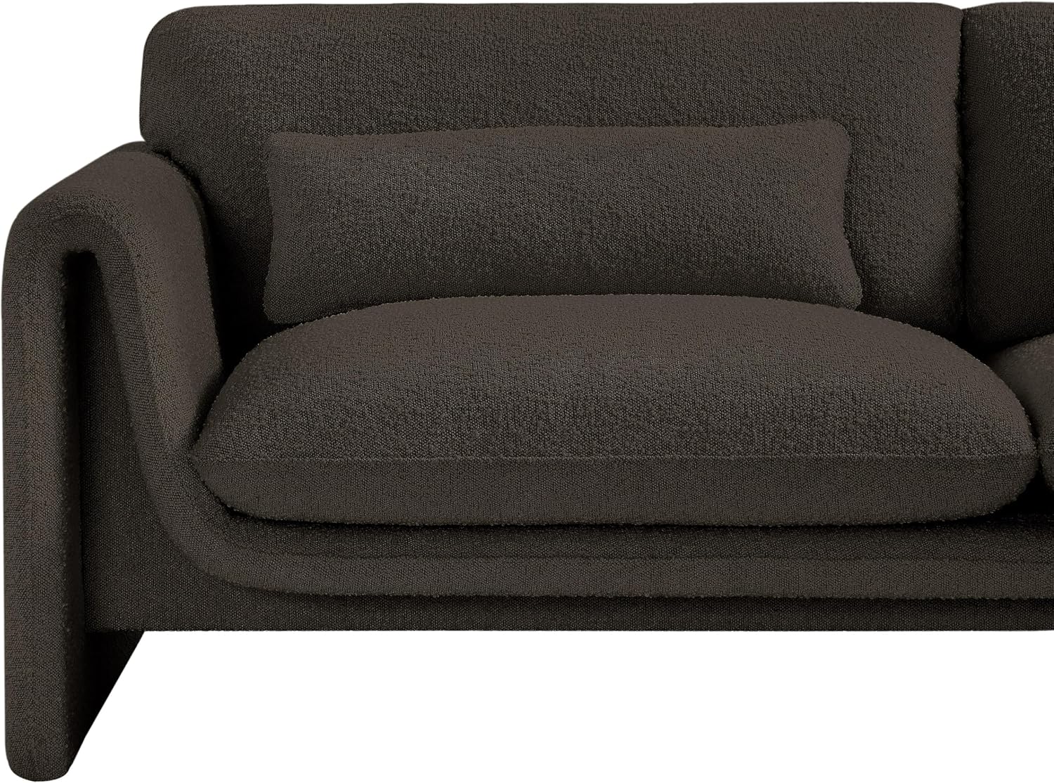 Meridian Furniture 198Brown-S Stylus Collection Modern | Contemporary Boucle Fabric Upholstered Sofa with Rich Brown Boucle Fabric, Curved Arms, 86' W x 38' D x 31' H, Brown