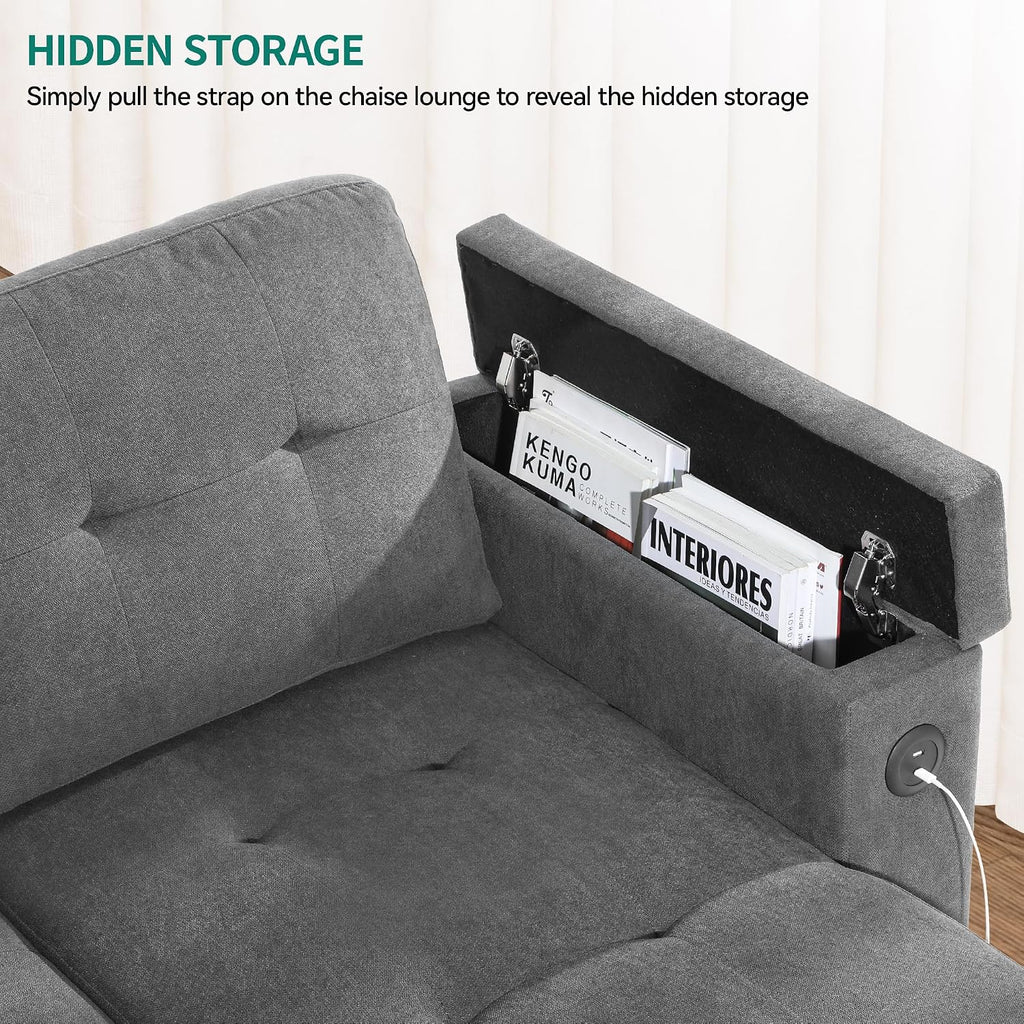 YITAHOME Sleeper Sofa Bed, 3-in-1 Pull Out Sectional Sofa Couch with Storage in Chaise & Armrests, USB & Type-C Ports, Cup Holders, Linen Fabric Pullout Couch for Living Room, Apartment, Dark Gray