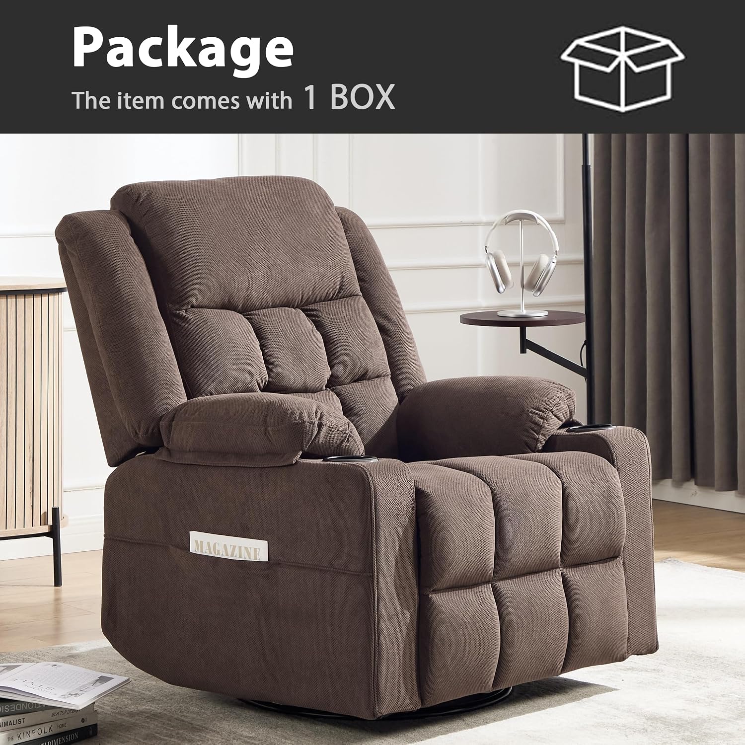 Swivel Rocker Recliner Chair with Massage and Heating,Cup Holders,Glider Recliner for Adults,Soft Fabric Living Room Nursing Reclining Sofa Chair