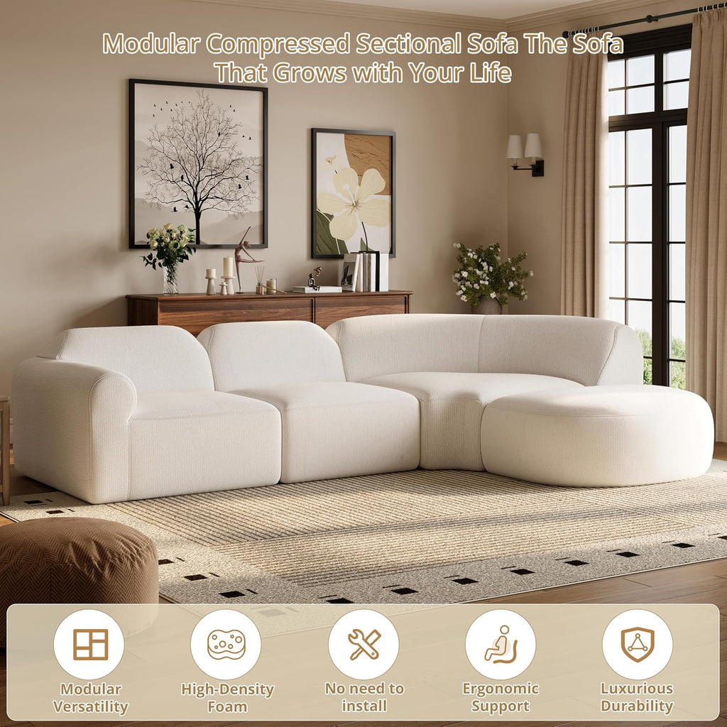 Merax Modern Curved Sectional Sofa with Ottoman, Couch 4-Piece Set High-Density Compressed Sponge, Fully Assembled, Right Hand Facing, Plush Deep Seat for Living Room, Lounge, Apartment, Beige