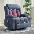 GarveeHome Rocker Swivel Recliner Chair with Heat Massage Large Wide Rocking Lazy Boy Single Sofa Seat with 3 Positions 2 Side Pockets Cup Holders USB Ports Remote Control (Blue)