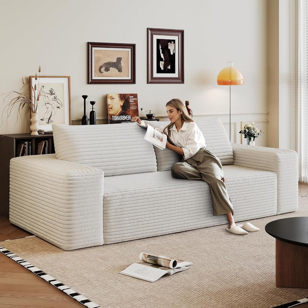 Ball & Cast 71' Cloud Loveseat Sofa No Assembly Required Comfy Deep Seat Couch with Pillows,Corduroy Fabric,1 pcs for Living Room, Bedroom,Apartment,White