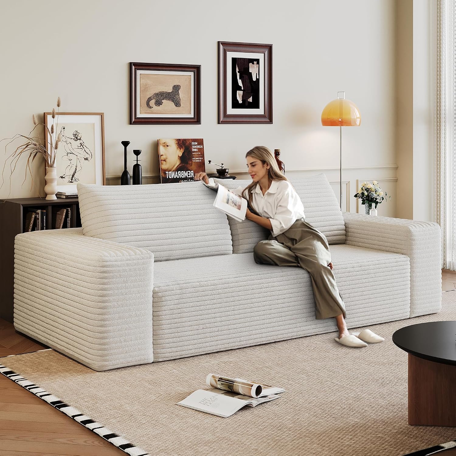 Ball & Cast 71' Cloud Loveseat Sofa No Assembly Required Comfy Deep Seat Couch with Pillows,Corduroy Fabric,1 pcs for Living Room, Bedroom,Apartment,White