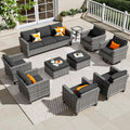 ovios 10 Pieces Patio Furniture Set, Outdoor Wicker Sofa Couch with Swivel Chairs, Rocking Glider Rocker with Comfy Cushions All Weather Rattan Conversation Set, Black