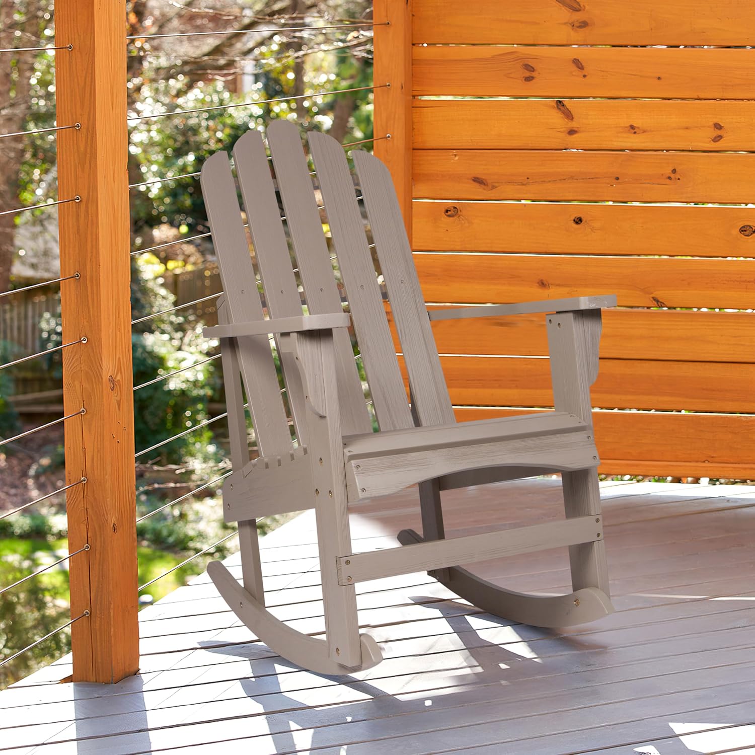 Shine Company 4699GS-142 Marina II Wooden Outdoor Rocking Adirondack Chair, Classic Gray