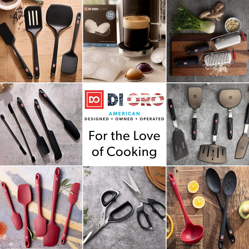 DI ORO 11-Piece Silicone Kitchen Set - 600°F Nonstick Heat-Resistant Utensils - 3 Turners, 5 Seamless Spatulas, 2 Spoons, 1 Ladle - Tools for Cooking & Baking - Dishwasher Safe, Easy to Clean (Black)