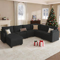 Modular Sectional Sofa Couches, Large Convertible Modular Couches with Storage, 7-Seater Sectional Sofa for Living Room, U Shaped Sectional Couch Sleeper Sofa with Chaise (Black, 7 Seats)