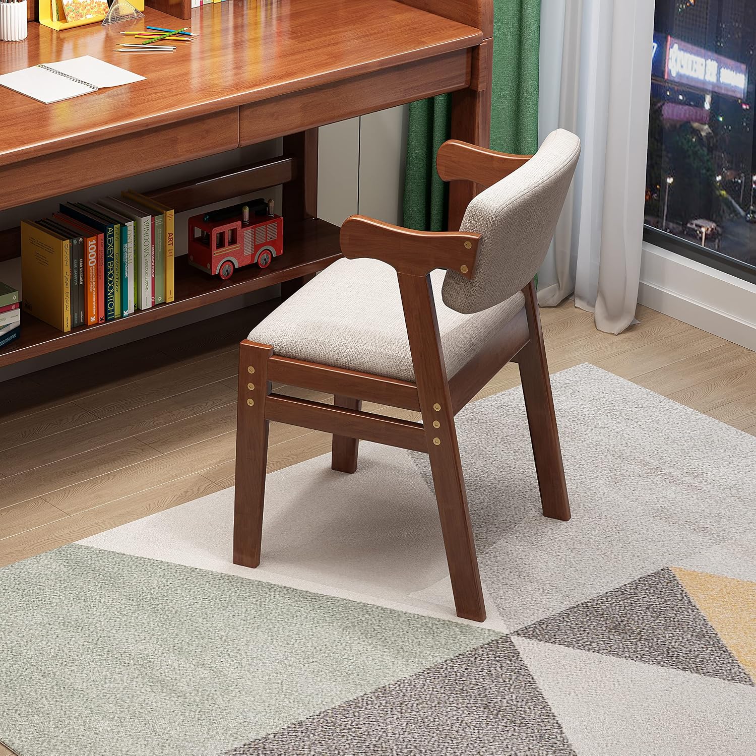 Kids Study Chair Rubber Wood Height Adjustable Dining/Office/Leisure Chair（Brown）