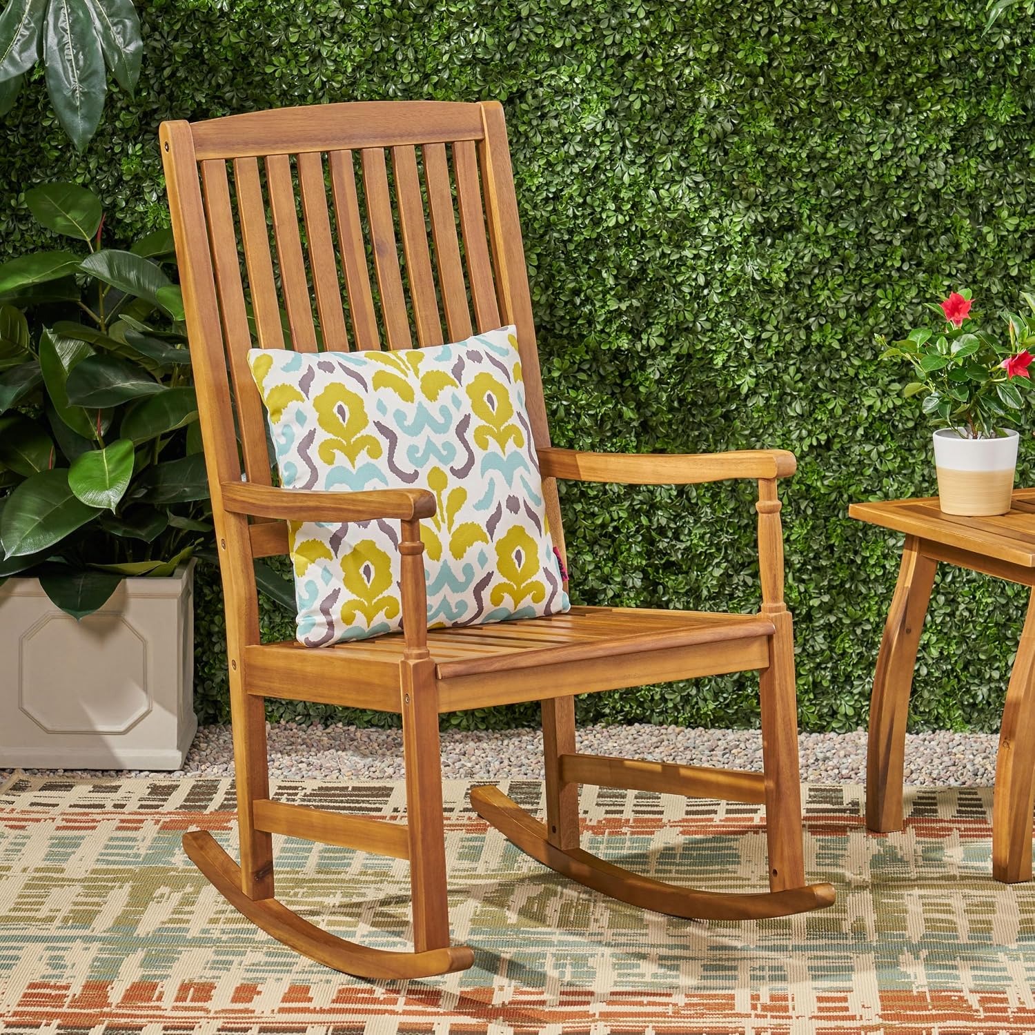 Christopher Knight Home Traditional Patio Garden Furniture Rocking Chair, Outdoor Acacia Wood Club Chair with Rocking Feature, Lounging Armchair, Solid Wood Accent Chair, Brown/Teak
