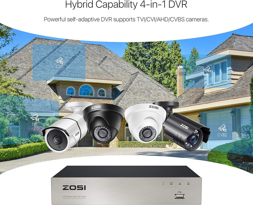 ZOSI 5MP Lite Home Security Camera System with 1TB Hard Drive,8CH H.265+ CCTV DVR,8pcs 1080P 1920TVL Weatherproof Surveillance Cameras,80ft Night Vision,Motion Alert,Remote Access for 24/7 Recording