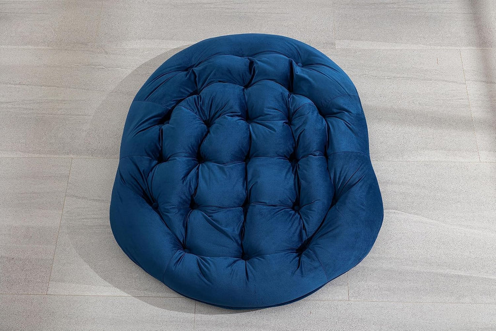 Outdoor Rattan Rocking Chair Oversized Papasan Recliner Lounger, Steel Frame & Thick Olefin Cushion, Indoor/Outdoor Use for Patio, Porch, Backyard, Garden, Balcony, Navy Blue