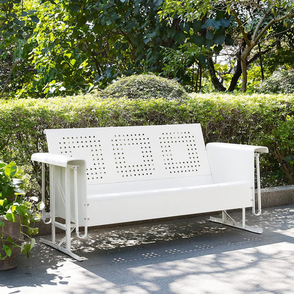 Crosley Furniture Bates Retro Metal Outdoor Sofa Glider, 3-Person Rocking Patio Bench for Porch, Deck, White Gloss