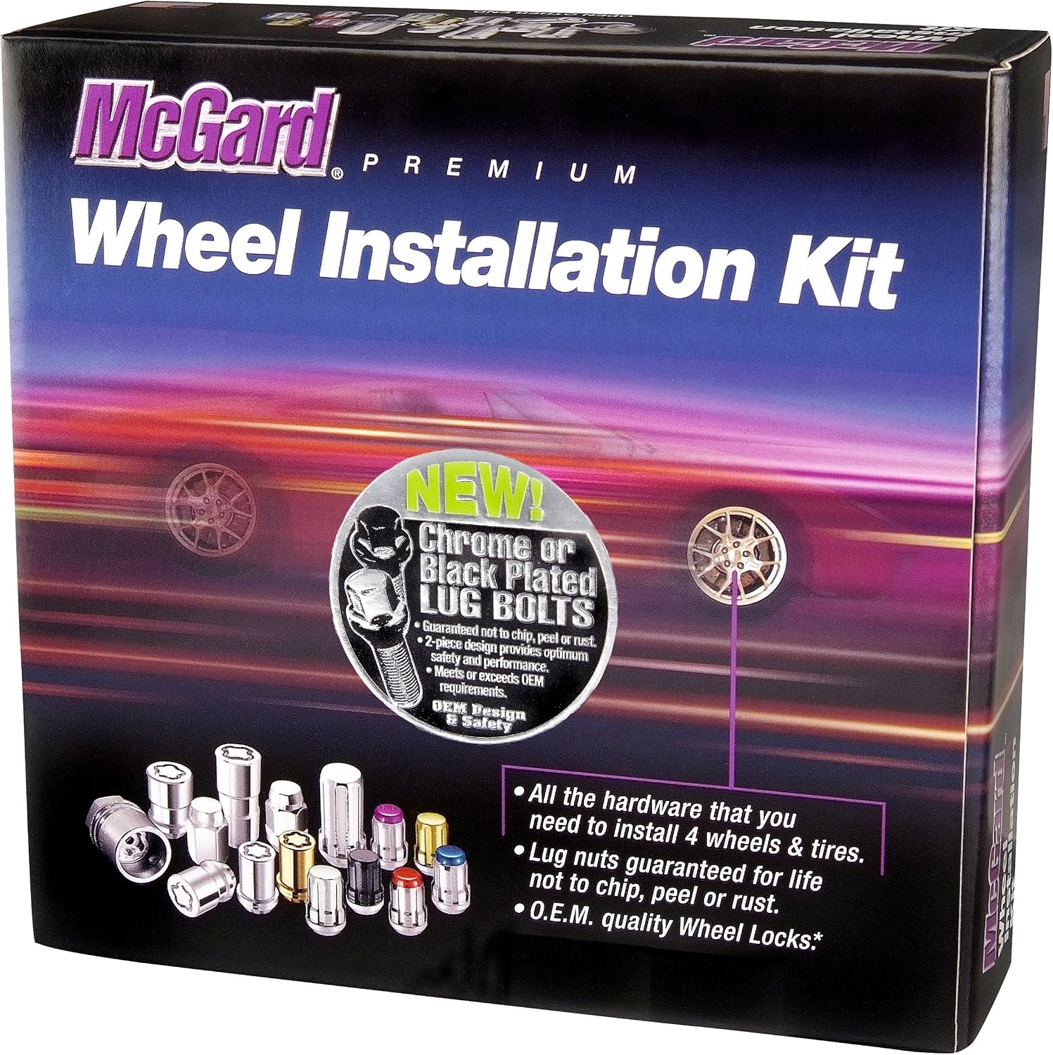McGard 67179BK Black M12 x 1.5 Thread Size Cone Seat Lug Bolt Wheel Installation Kit for 5 Lug Vehicles,16 Lug Bolts / 4 Locks / 1 Key / 1 Storage Pouch