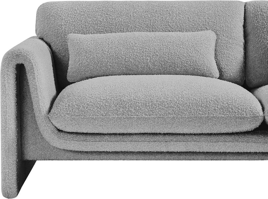Meridian Furniture 198Grey-S Stylus Collection Modern | Contemporary Boucle Fabric Upholstered Sofa with Rich Grey Boucle Fabric, Curved Arms, 86' W x 38' D x 31' H, Grey