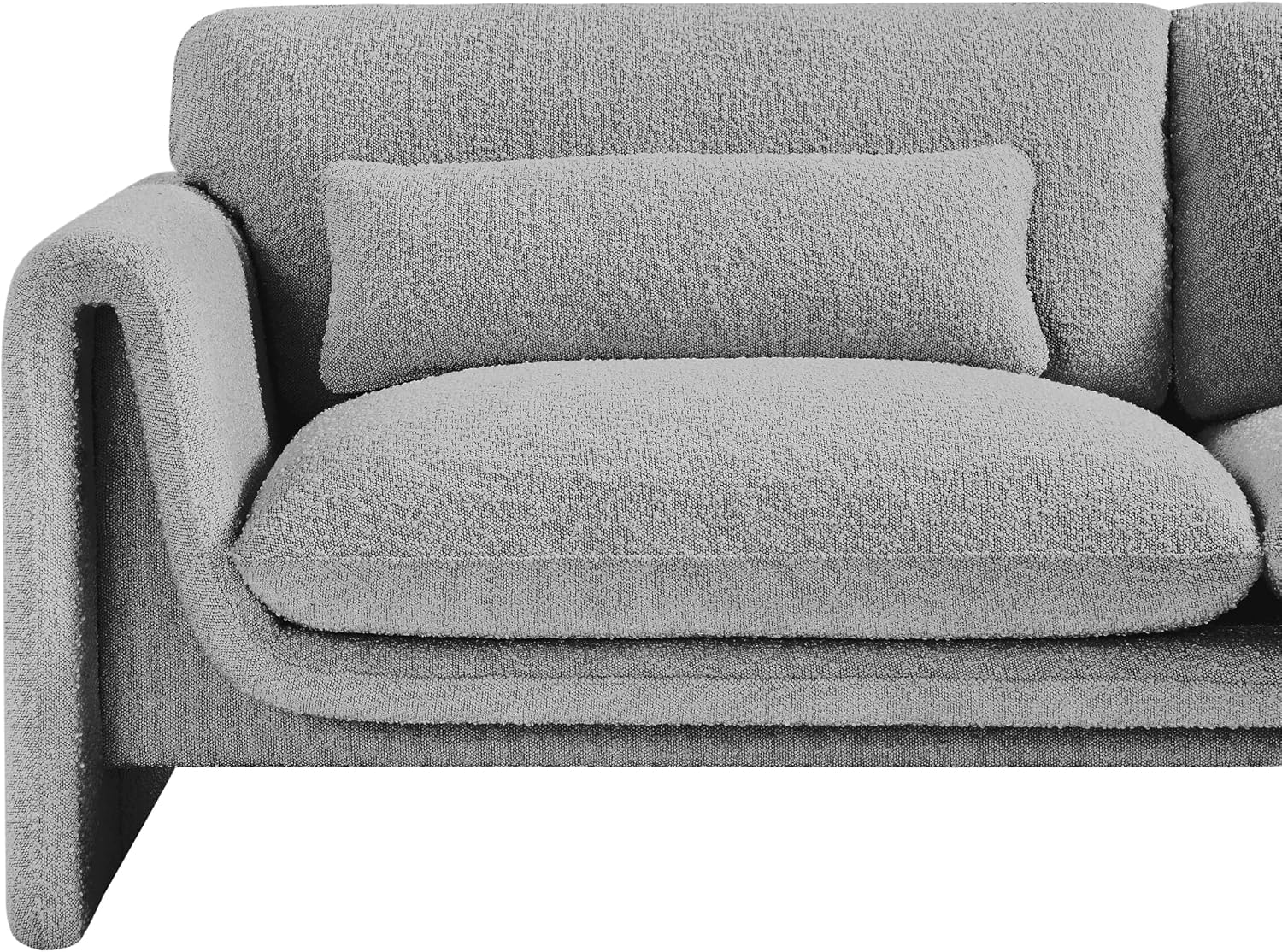 Meridian Furniture 198Grey-S Stylus Collection Modern | Contemporary Boucle Fabric Upholstered Sofa with Rich Grey Boucle Fabric, Curved Arms, 86' W x 38' D x 31' H, Grey
